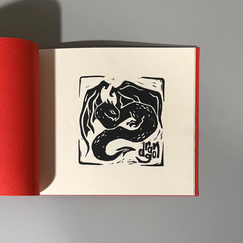 Dragon, Linoleum Carving Print, Black Ink on Paper, 2024